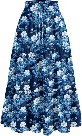 Women's 2025 Bohemian Long Skirts Flowy High Waist A Line Elegant Maxi Skirts for Women Summer Pleated Midi Skirts