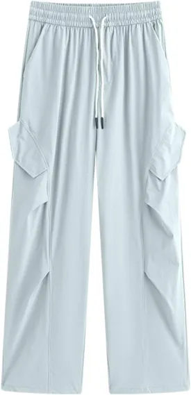 Women's Cargo Pants High Waisted Casual Workwear Trousers Elastic Drawstring Waist Straight Leg Pocket Spring