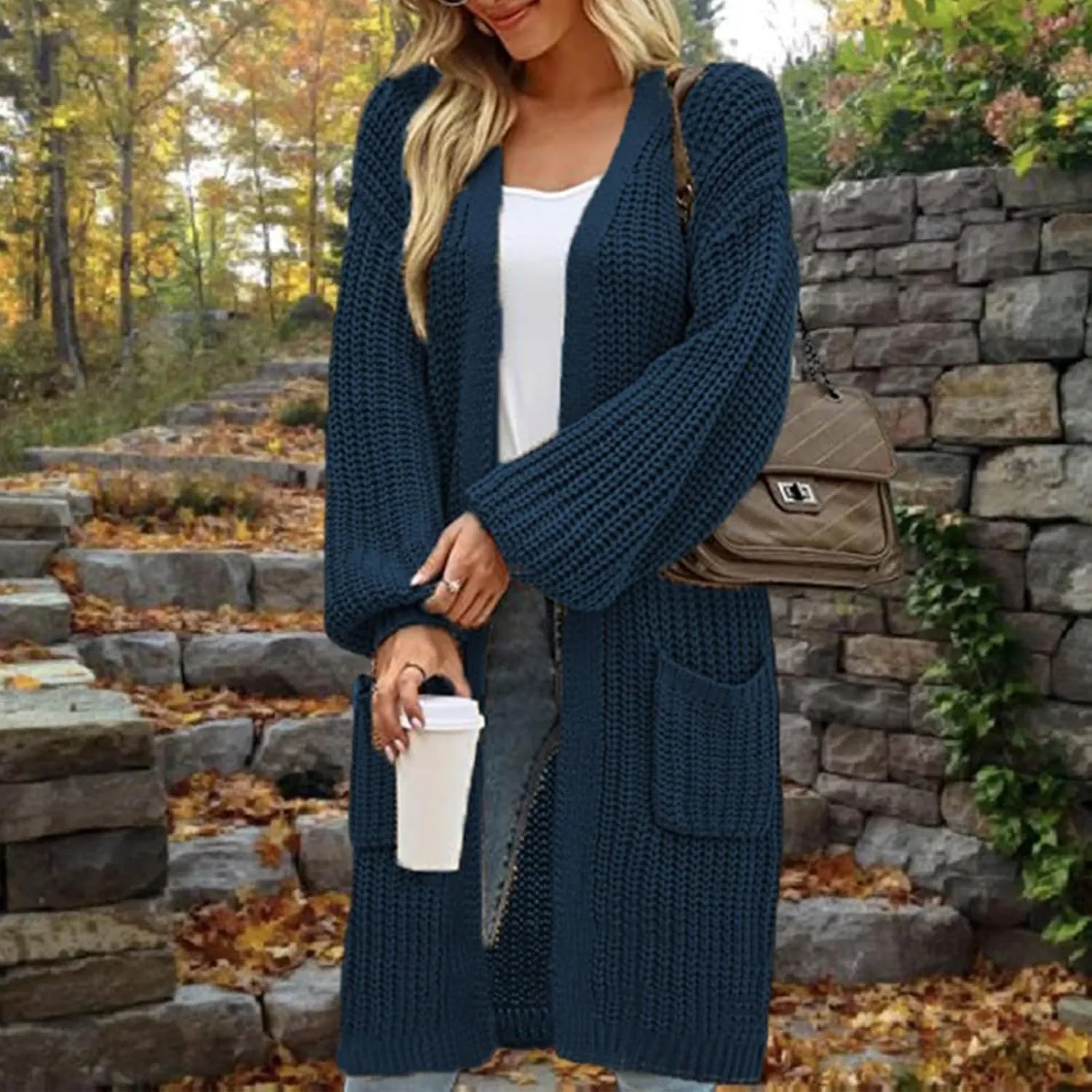 Womens Fashion 2024 Chunky Knit Open Front Long Cardigan Batwing Sleeve Casual Sweaters Plus Size Jackets Fall Outfits