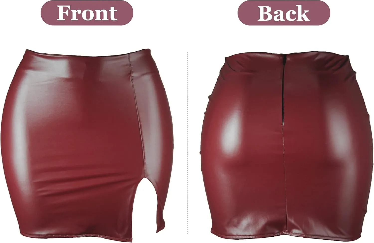 Women??s High Waist Short Skirts Pu Leather Bodycon Mini Skirts Sexy Split Hem Mini Pencil Skirts for Club