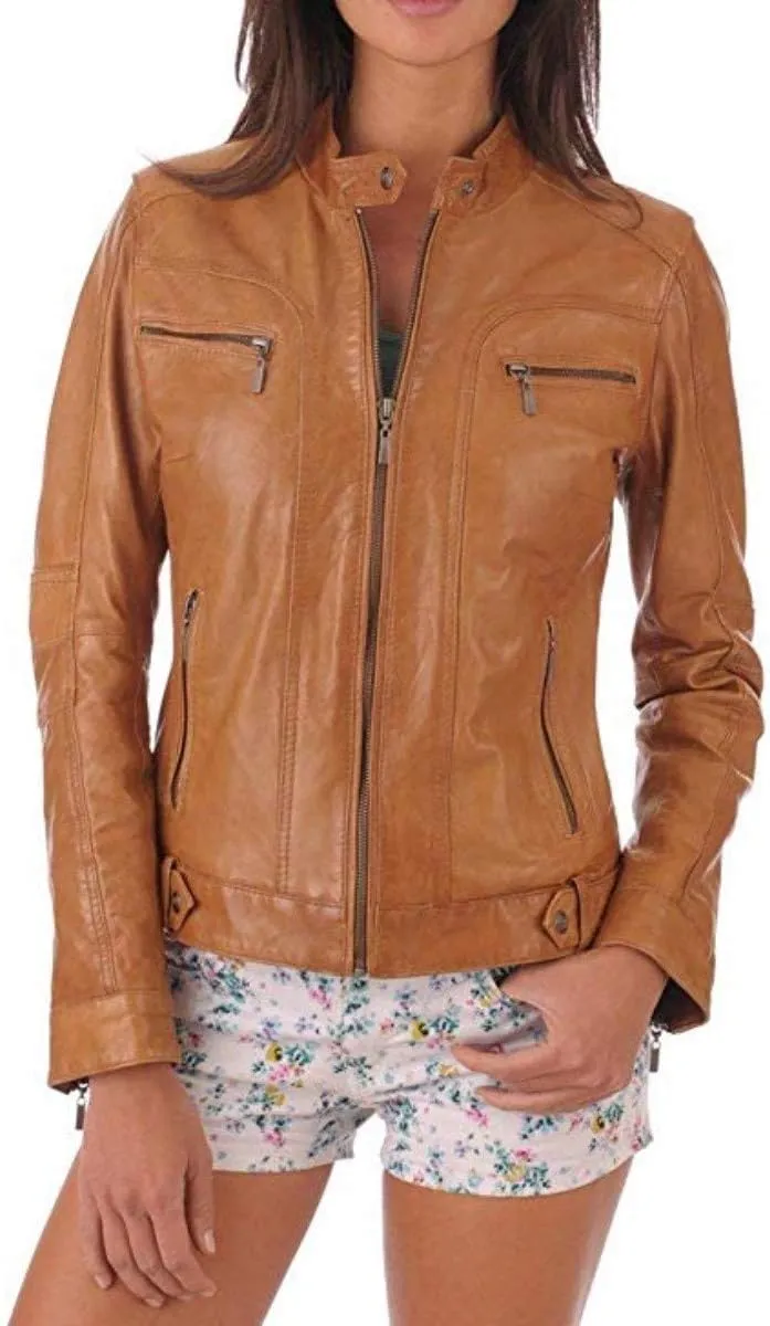 Women's Leather Jacket Pure Lambskin Biker Bomber Leather Jacket