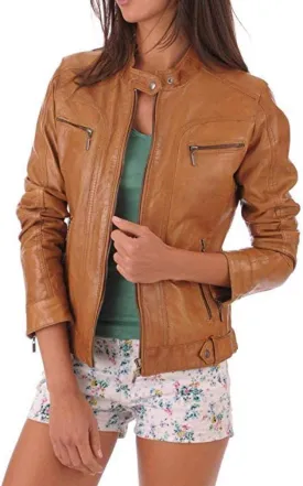 Women's Leather Jacket Pure Lambskin Biker Bomber Leather Jacket