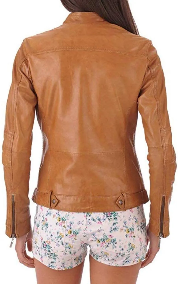 Women's Leather Jacket Pure Lambskin Biker Bomber Leather Jacket