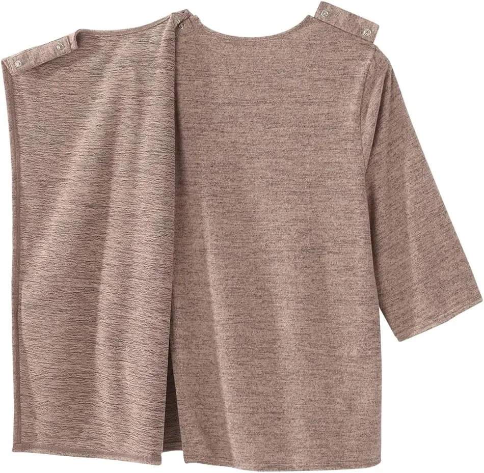 Womens Open Back Adaptive Diamond Neck Top for Seniors - Super Soft 3/4 Long Sleeve Shirt