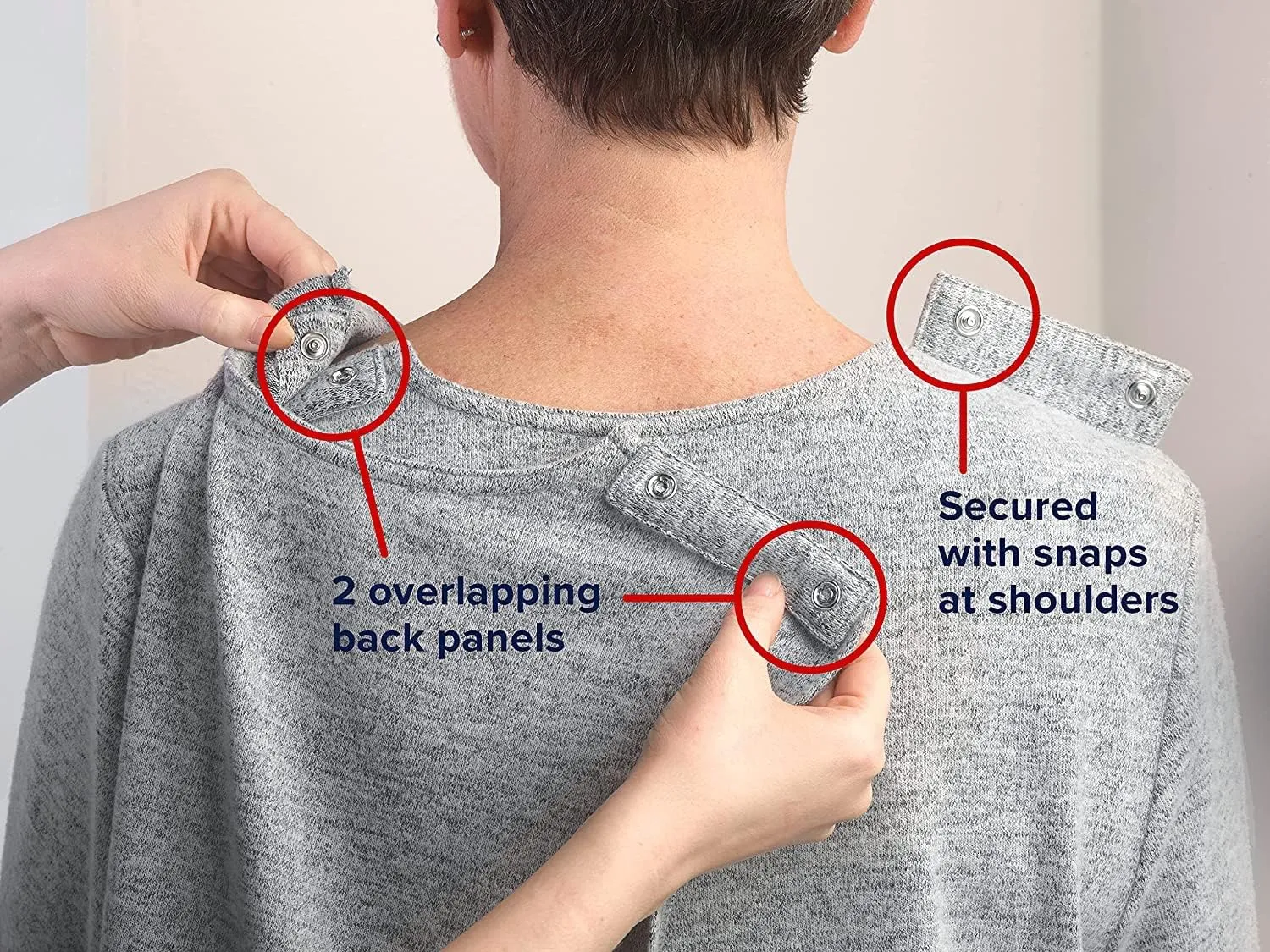 Womens Open Back Adaptive Diamond Neck Top for Seniors - Super Soft 3/4 Long Sleeve Shirt