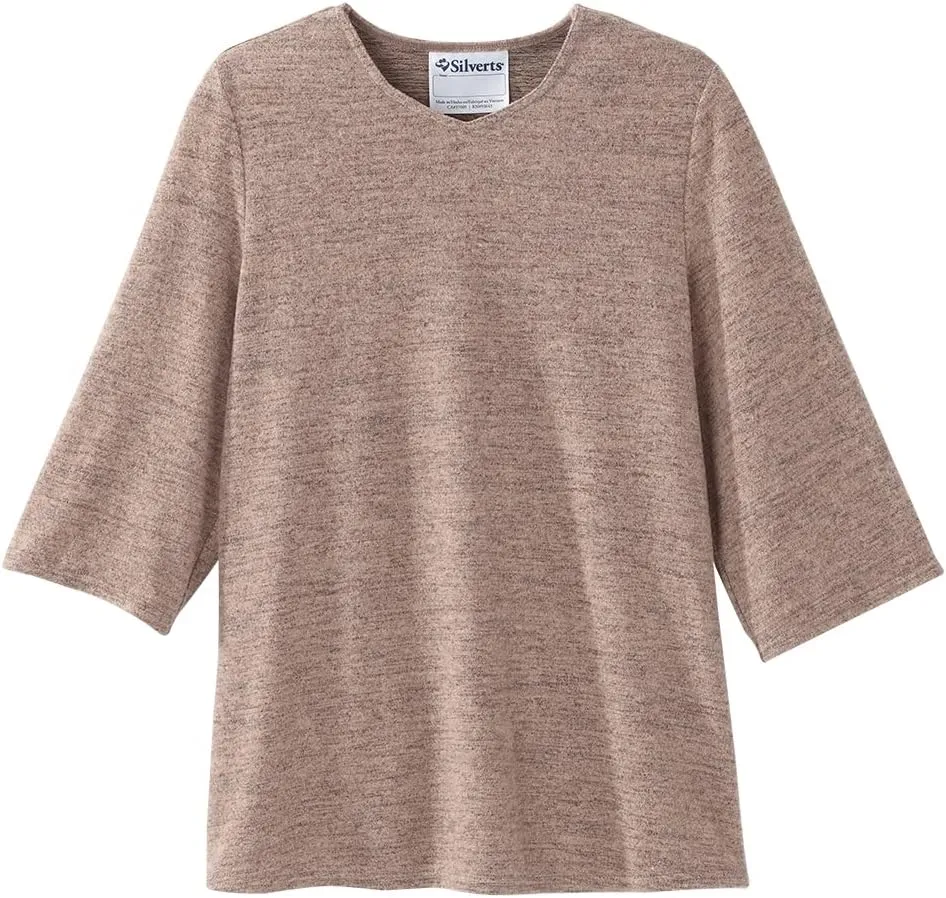 Womens Open Back Adaptive Diamond Neck Top for Seniors - Super Soft 3/4 Long Sleeve Shirt