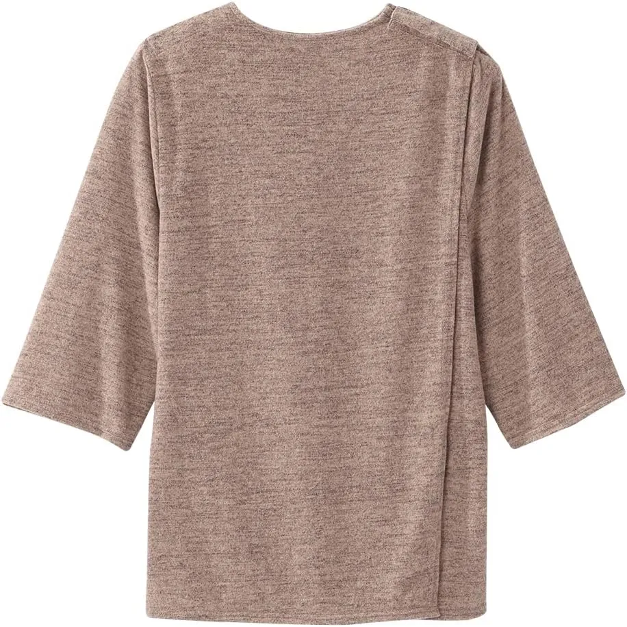 Womens Open Back Adaptive Diamond Neck Top for Seniors - Super Soft 3/4 Long Sleeve Shirt