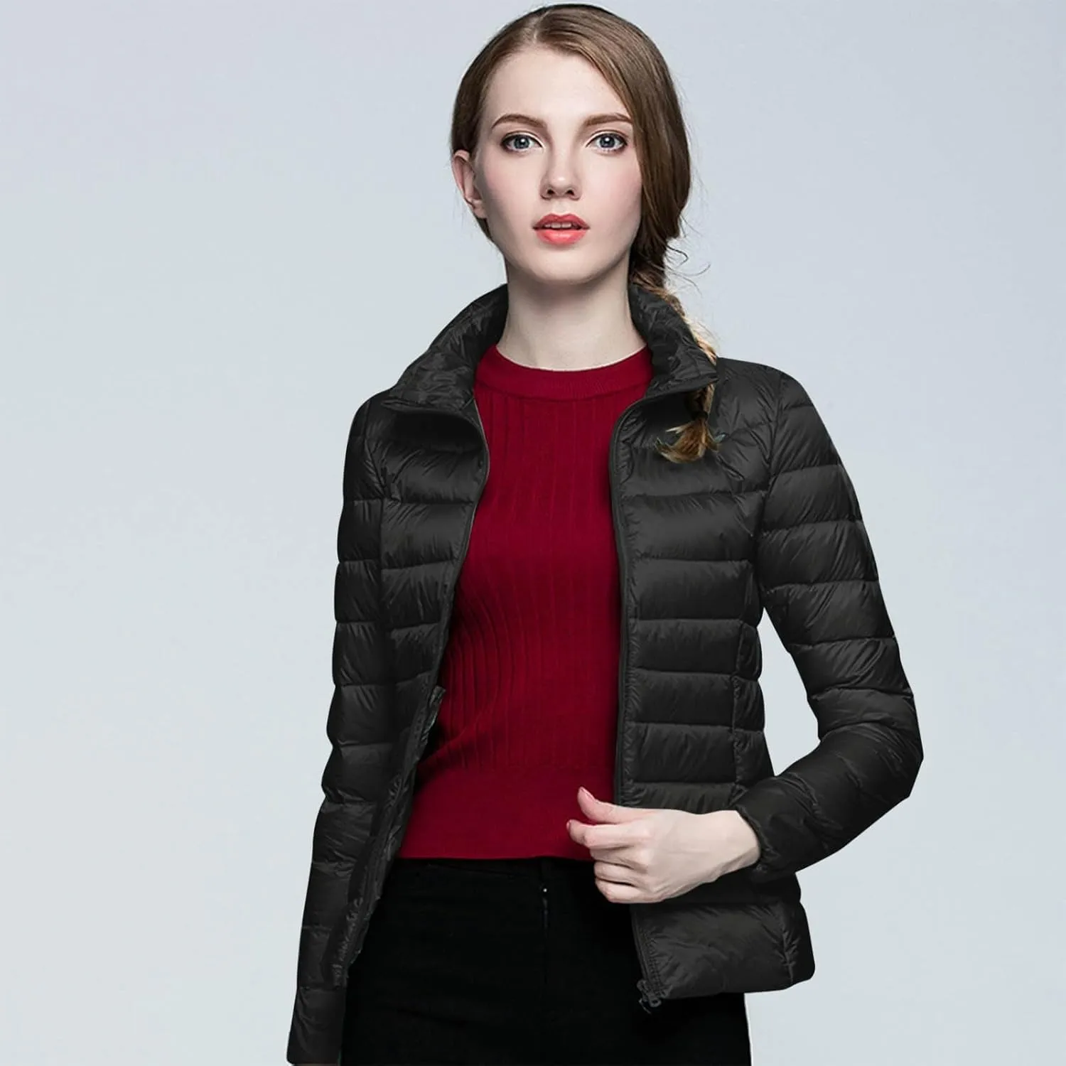 Womens Puffer Jacket 2023 Winter Warm Packable Lightweight Down Jacket Slim Fit Hooded Jacket Short Duck Down Coat for Travel