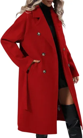 Womens Trench Coat Double Breasted Suit Collar Length Overcoat Warm Windproof Work Business Classic Outwear with Belt