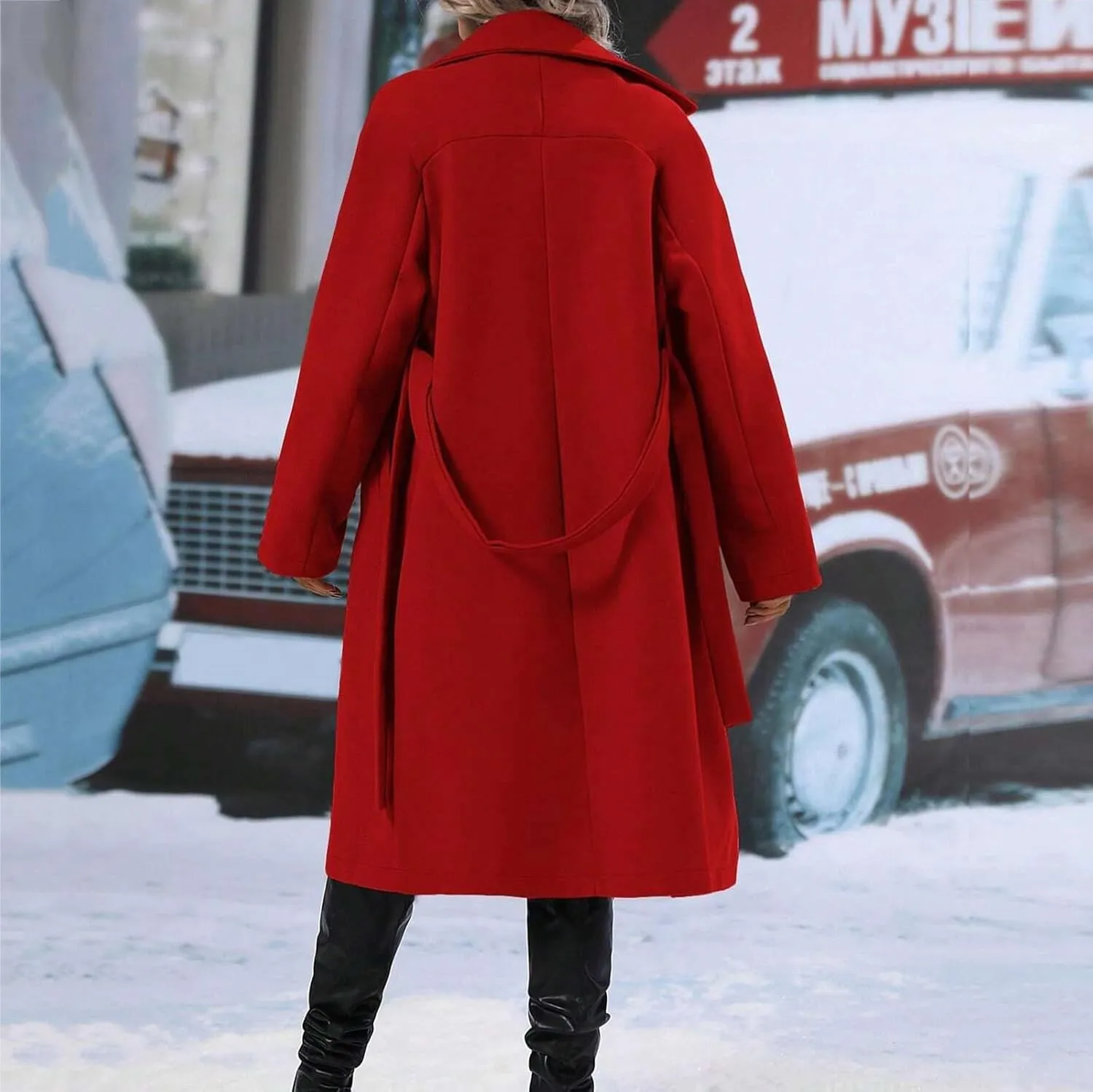 Womens Trench Coat Double Breasted Suit Collar Length Overcoat Warm Windproof Work Business Classic Outwear with Belt