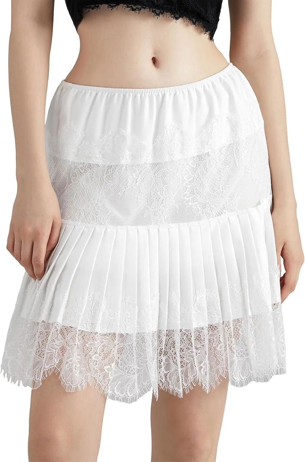 Womens Y2K Lace Mini Skirts Fashion Low Rise Pleated Lace Slip Mesh Floral Layered Skirts Summer Flowy Short Skirts
